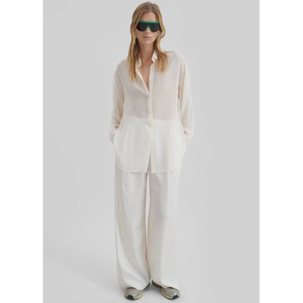 The Frankie Shop Peri Georgette Shirt - Ivory - Oversized Minimalist Tops in Ivory - Shop at Luxury Shoes 