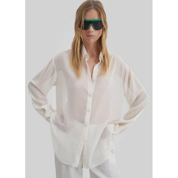 The Frankie Shop Peri Georgette Shirt - Ivory - Oversized Minimalist Tops in Ivory - Shop at Luxury Shoes 