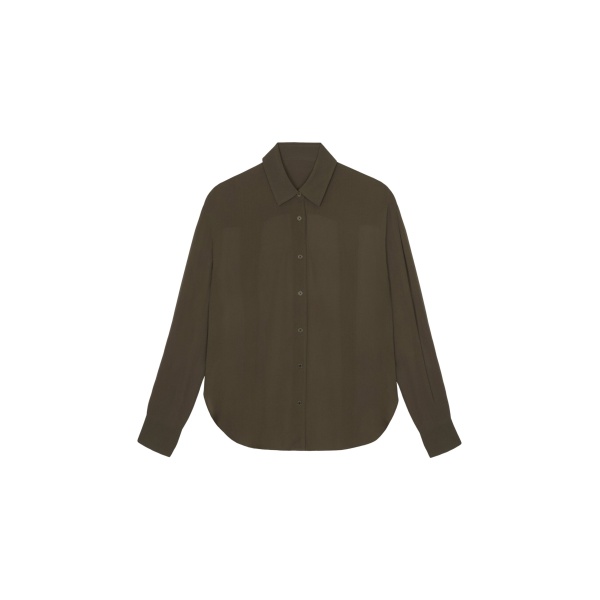 The Frankie Shop Peri Georgette Shirt - Khaki - Oversized Minimalist Tops in Green - Shop at Luxury Shoes 