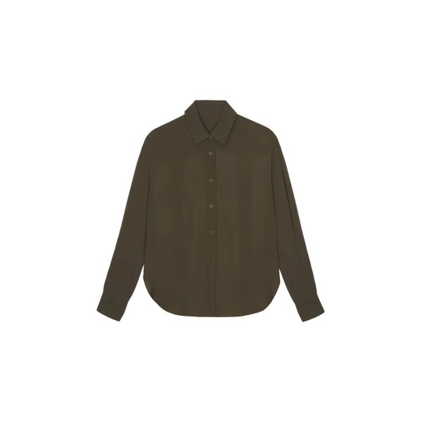 The Frankie Shop Peri Georgette Shirt - Khaki - Oversized Minimalist Tops in Green - Shop at Luxury Shoes 