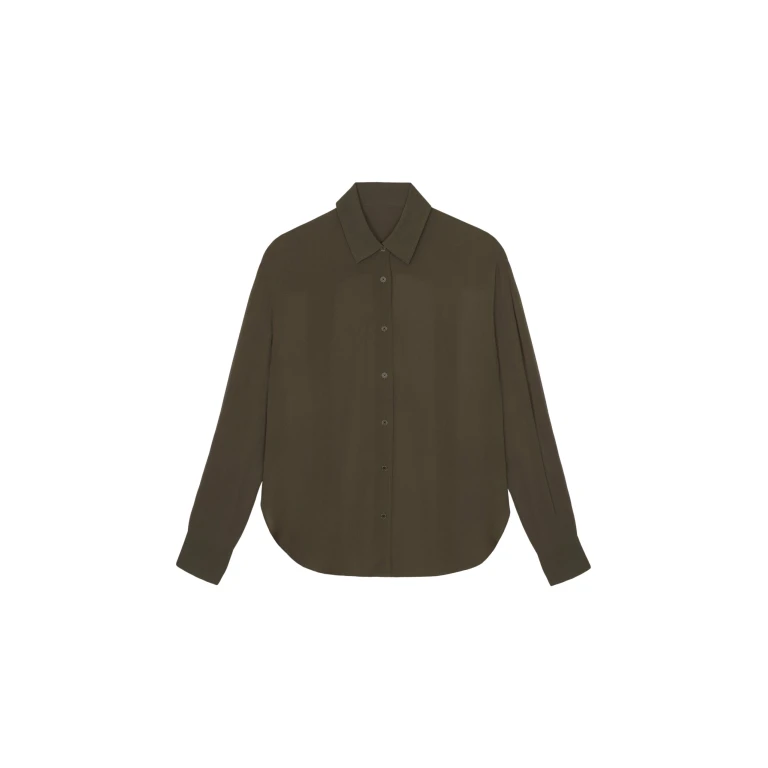The Frankie Shop Peri Georgette Shirt - Khaki - Oversized Minimalist Tops in Green - Shop at Luxury Shoes 