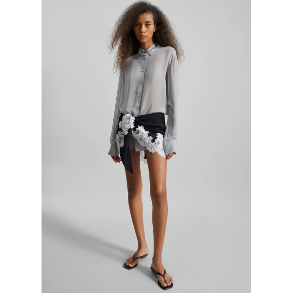 The Frankie Shop Peri Georgette Shirt - Slate Grey - Oversized Minimalist Tops in Grey - Shop at Luxury Shoes 