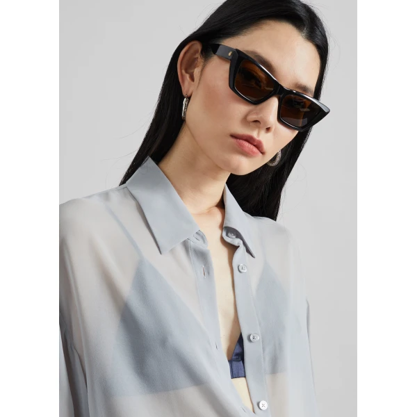 The Frankie Shop Peri Georgette Shirt - Slate Grey - Oversized Minimalist Tops in Grey - Shop at Luxury Shoes 