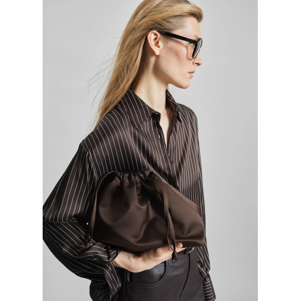 The Frankie Shop Peri Satin Fluid Shirt - Brown/White Pinstripe - Oversized Minimalist Tops in Multicolour - Shop at Luxury Shoes 