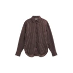 The Frankie Shop Peri Satin Fluid Shirt - Brown/White Pinstripe - Oversized Minimalist Tops in Multicolour - Shop at Luxury Shoes 
