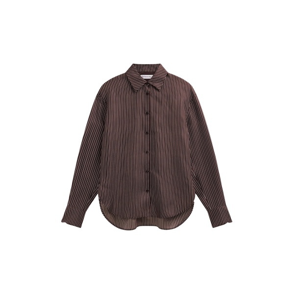 The Frankie Shop Peri Satin Fluid Shirt - Brown/White Pinstripe - Oversized Minimalist Tops in Multicolour - Shop at Luxury Shoes 