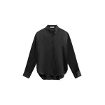 The Frankie Shop Peri Satin Shirt - Black - Oversized Minimalist Tops in Black - Shop at Luxury Shoes 