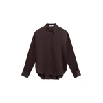 The Frankie Shop Peri Satin Shirt - Brown - Oversized Minimalist Tops in Beige - Shop at Luxury Shoes 