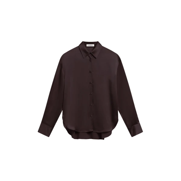 The Frankie Shop Peri Satin Shirt - Brown - Oversized Minimalist Tops in Beige - Shop at Luxury Shoes 