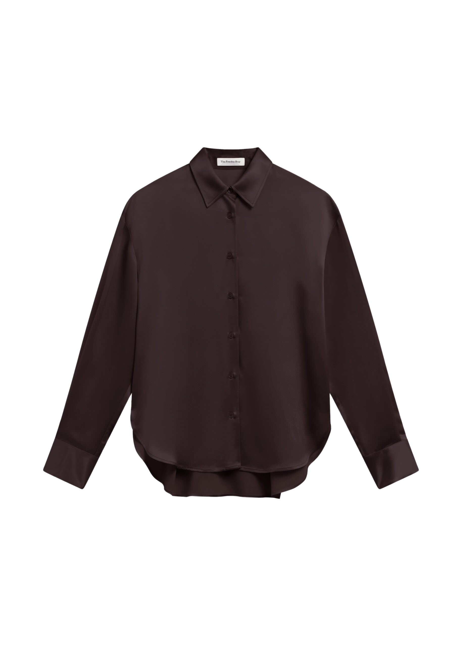 The Frankie Shop Peri Satin Shirt - Brown - Oversized Minimalist Tops in Beige - Shop at Luxury Shoes 