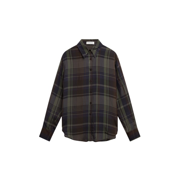 The Frankie Shop Peri Sheer Fluid Shirt - Navy Tartan - Oversized Minimalist Tops in Multicolour - Shop at Luxury Shoes 