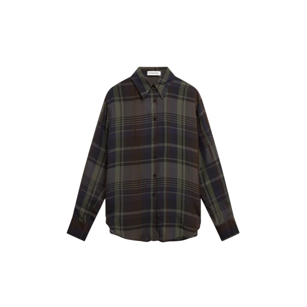 The Frankie Shop Peri Sheer Fluid Shirt - Navy Tartan - Oversized Minimalist Tops in Multicolour - Shop at Luxury Shoes 