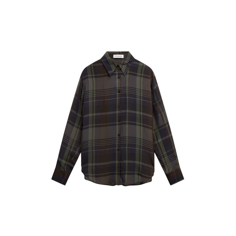 The Frankie Shop Peri Sheer Fluid Shirt - Navy Tartan - Oversized Minimalist Tops in Multicolour - Shop at Luxury Shoes 