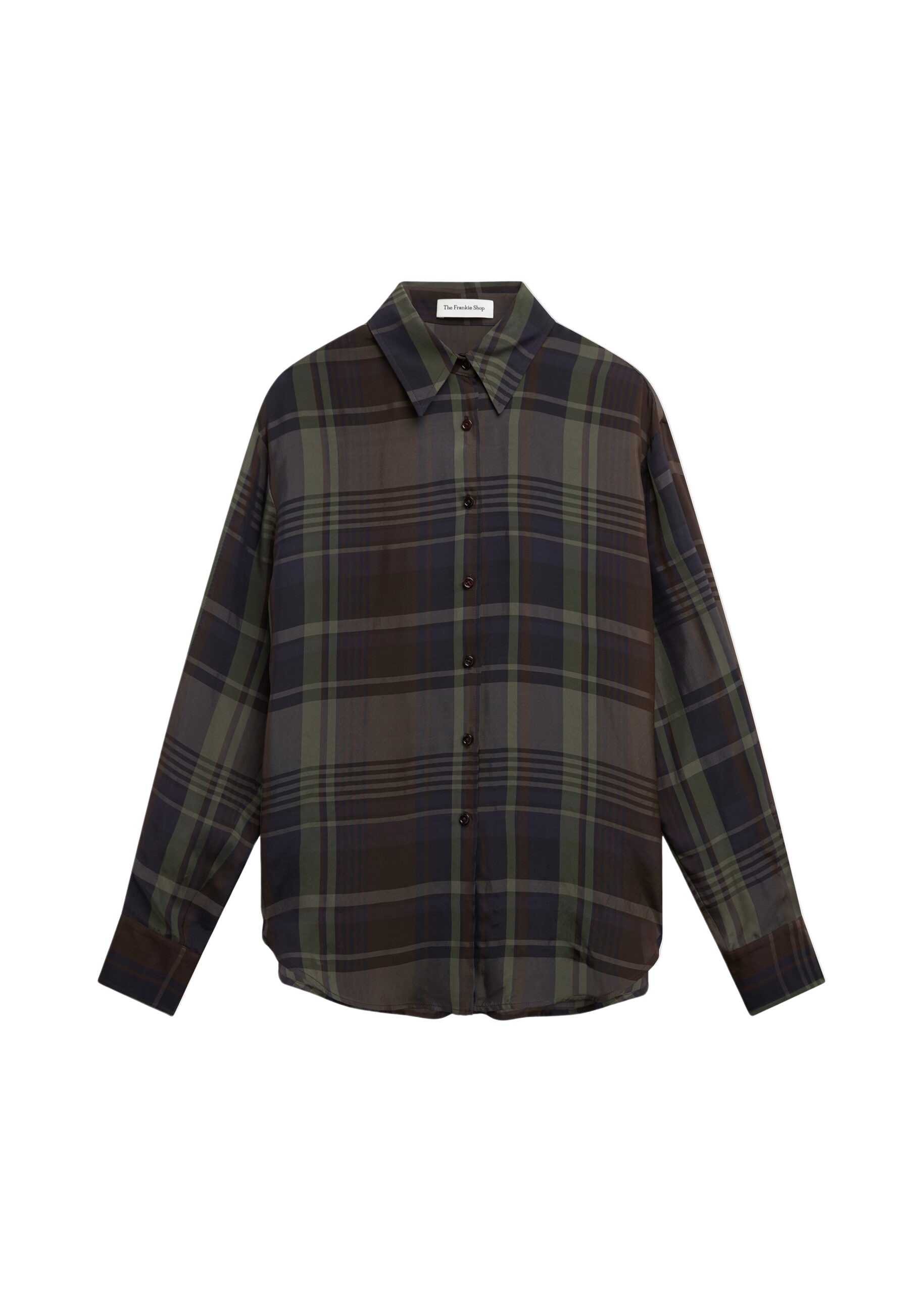 The Frankie Shop Peri Sheer Fluid Shirt - Navy Tartan - Oversized Minimalist Tops in Multicolour - Shop at Luxury Shoes 