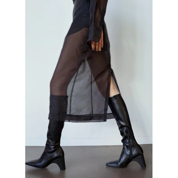 The Frankie Shop Peri Sheer Midi Skirt - Black - Oversized Minimalist Skirts in Black - Shop at Luxury Shoes 