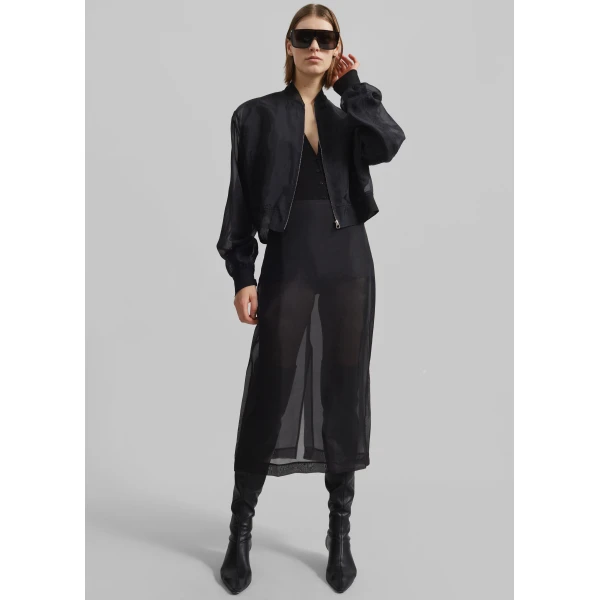 The Frankie Shop Peri Sheer Midi Skirt - Black - Oversized Minimalist Skirts in Black - Shop at Luxury Shoes 