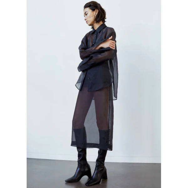 The Frankie Shop Peri Sheer Midi Skirt - Black - Oversized Minimalist Skirts in Black - Shop at Luxury Shoes 