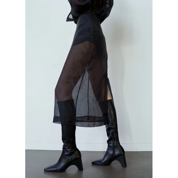 The Frankie Shop Peri Sheer Midi Skirt - Black - Oversized Minimalist Skirts in Black - Shop at Luxury Shoes 