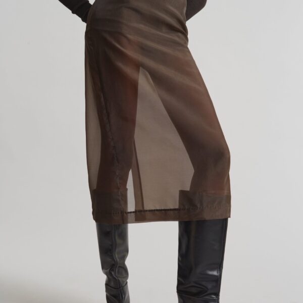 The Frankie Shop Peri Sheer Midi Skirt – Brown, view 2