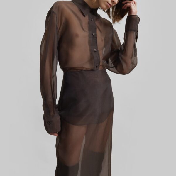 The Frankie Shop Peri Sheer Midi Skirt – Brown, view 4