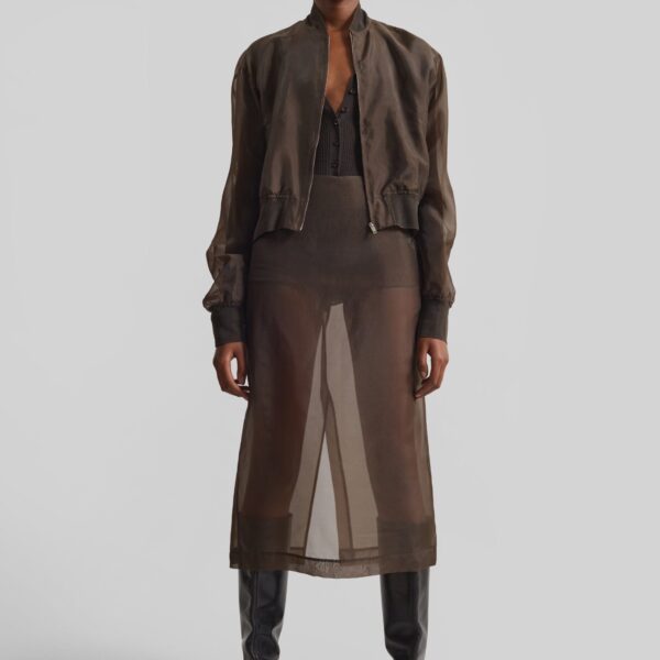 The Frankie Shop Peri Sheer Midi Skirt – Brown, view 6