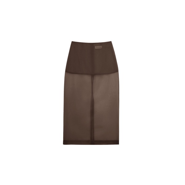 The Frankie Shop Peri Sheer Midi Skirt - Brown - Oversized Minimalist Skirts in Beige - Shop at Luxury Shoes 