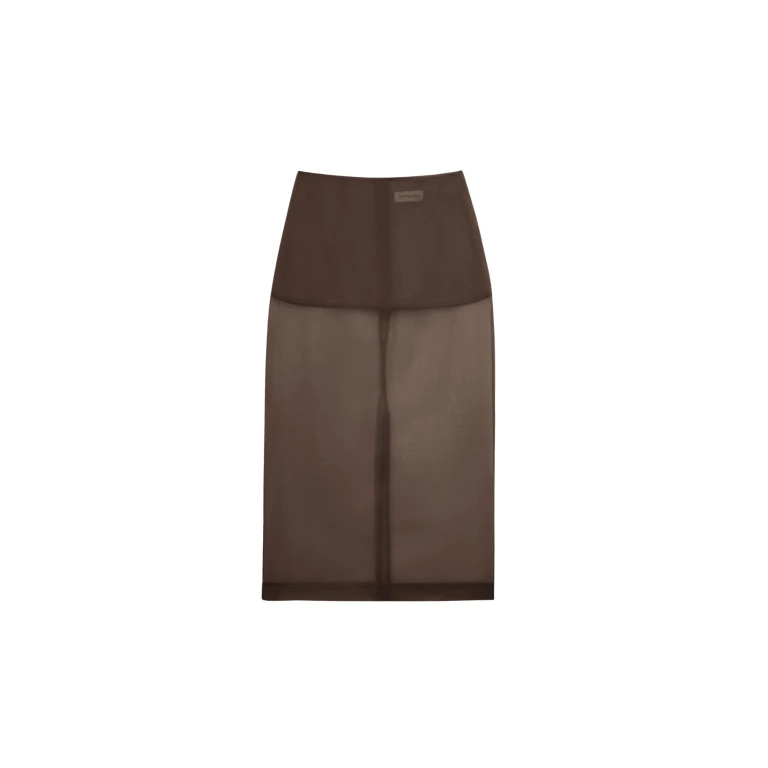 The Frankie Shop Peri Sheer Midi Skirt - Brown - Oversized Minimalist Skirts in Beige - Shop at Luxury Shoes 