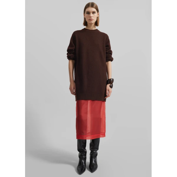 The Frankie Shop Peri Sheer Midi Skirt - Red - Oversized Minimalist Skirts in Red - Shop at Luxury Shoes 