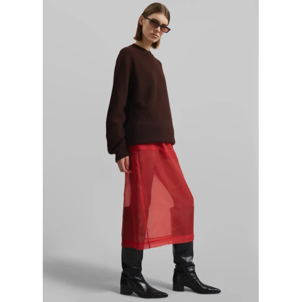 The Frankie Shop Peri Sheer Midi Skirt - Red - Oversized Minimalist Skirts in Red - Shop at Luxury Shoes 