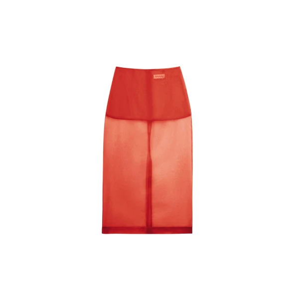 The Frankie Shop Peri Sheer Midi Skirt - Red - Oversized Minimalist Skirts in Red - Shop at Luxury Shoes 
