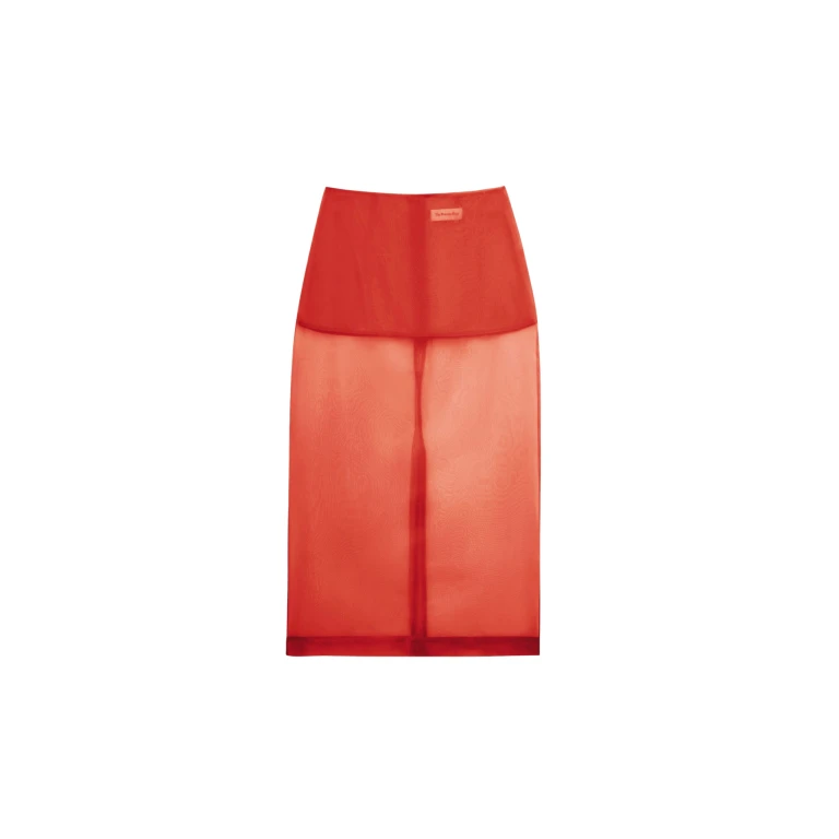 The Frankie Shop Peri Sheer Midi Skirt - Red - Oversized Minimalist Skirts in Red - Shop at Luxury Shoes 