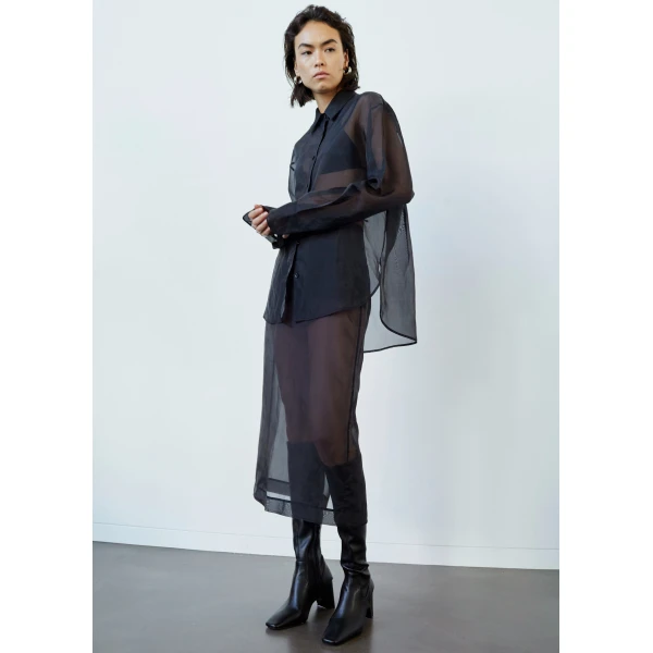 The Frankie Shop Peri Sheer Shirt - Black - Oversized Minimalist Tops in Black - Shop at Luxury Shoes 