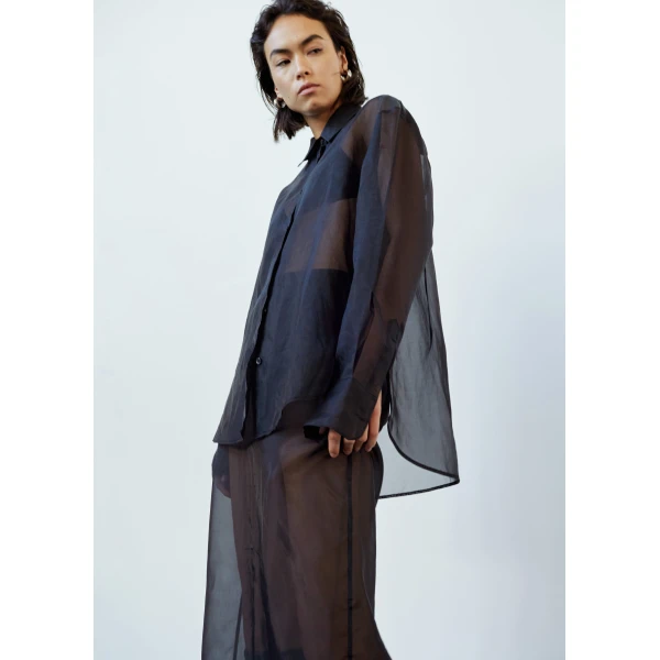 The Frankie Shop Peri Sheer Shirt - Black - Oversized Minimalist Tops in Black - Shop at Luxury Shoes 