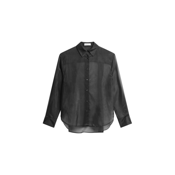 The Frankie Shop Peri Sheer Shirt - Black - Oversized Minimalist Tops in Black - Shop at Luxury Shoes 
