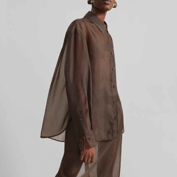 The Frankie Shop Peri Sheer Shirt – Brown, view 2