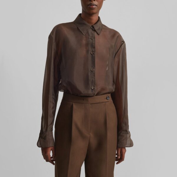 The Frankie Shop Peri Sheer Shirt – Brown, view 3