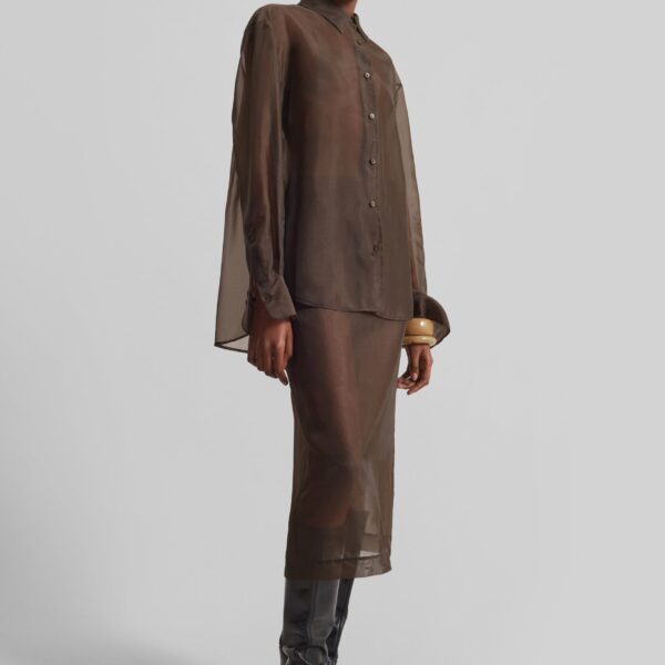 The Frankie Shop Peri Sheer Shirt – Brown, view 4