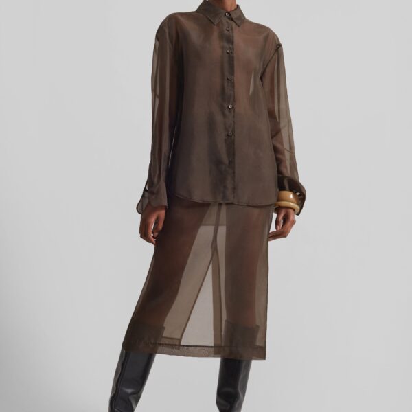 The Frankie Shop Peri Sheer Shirt – Brown, view 5