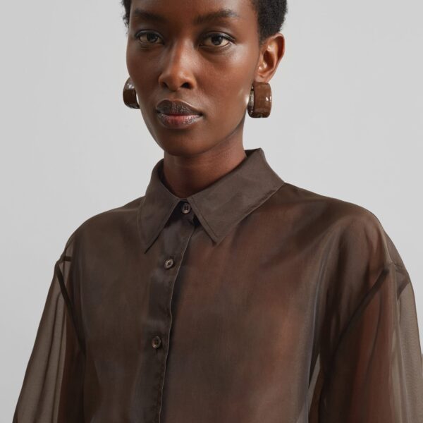 The Frankie Shop Peri Sheer Shirt – Brown, view 6