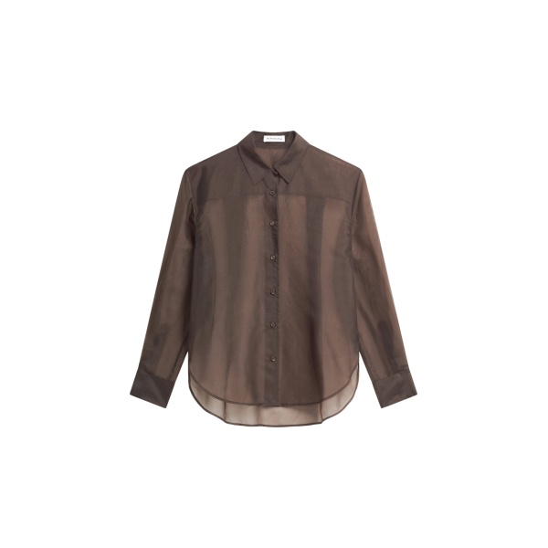 The Frankie Shop Peri Sheer Shirt - Brown - Oversized Minimalist Tops in Beige - Shop at Luxury Shoes 