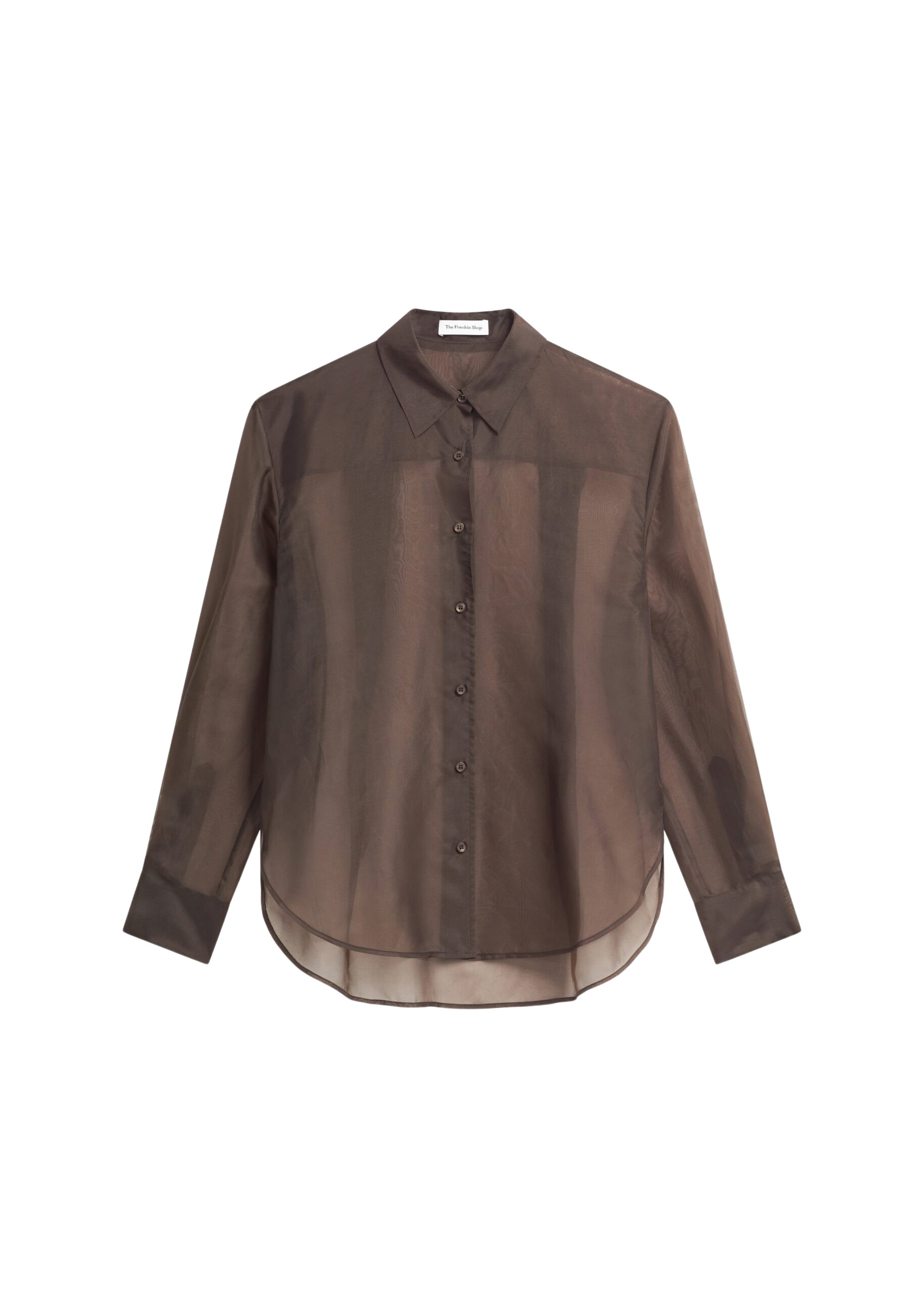 The Frankie Shop Peri Sheer Shirt - Brown - Oversized Minimalist Tops in Beige - Shop at Luxury Shoes 