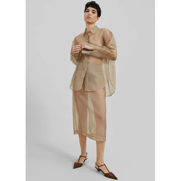 The Frankie Shop Peri Sheer Shirt – Desert Sand, view 3