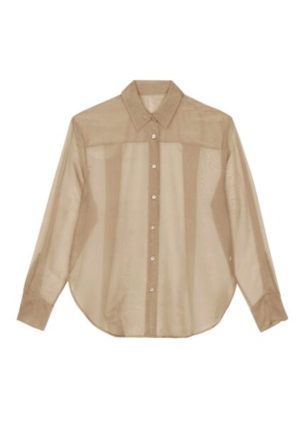 The Frankie Shop Peri Sheer Shirt - Desert Sand - Oversized Minimalist Tops in Beige - Shop at Luxury Shoes 
