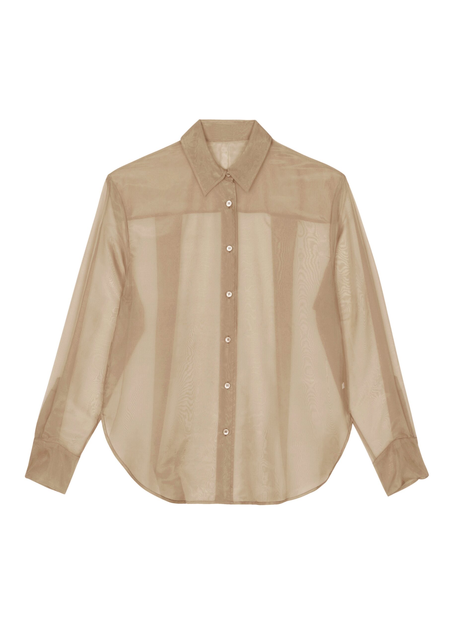 The Frankie Shop Peri Sheer Shirt - Desert Sand - Oversized Minimalist Tops in Beige - Shop at Luxury Shoes 