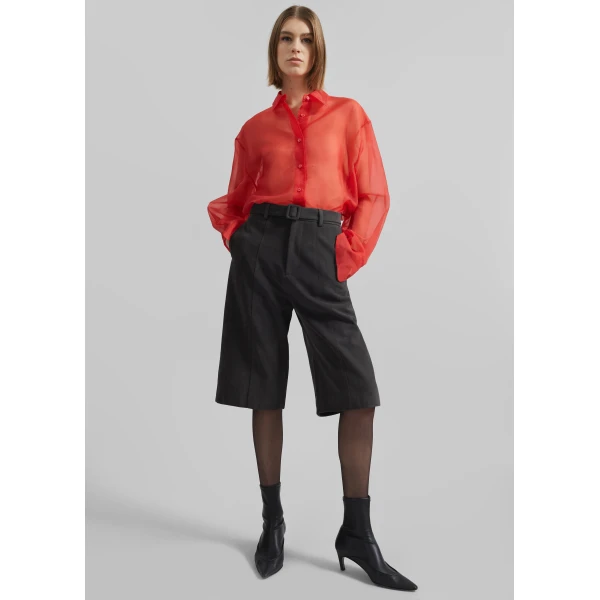 The Frankie Shop Peri Sheer Shirt - Red - Oversized Minimalist Tops in Red - Shop at Luxury Shoes 