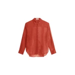 The Frankie Shop Peri Sheer Shirt - Red - Oversized Minimalist Tops in Red - Shop at Luxury Shoes 