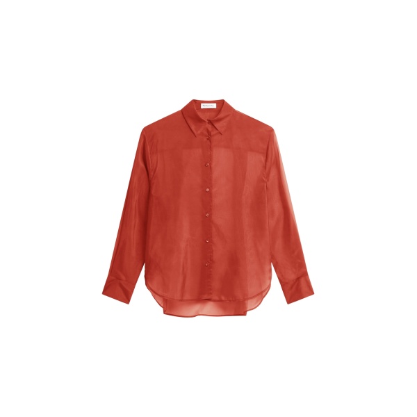 The Frankie Shop Peri Sheer Shirt - Red - Oversized Minimalist Tops in Red - Shop at Luxury Shoes 