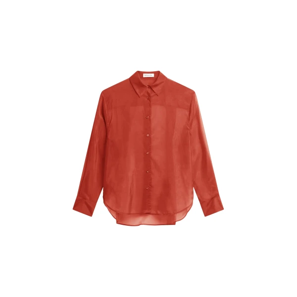 The Frankie Shop Peri Sheer Shirt - Red - Oversized Minimalist Tops in Red - Shop at Luxury Shoes 
