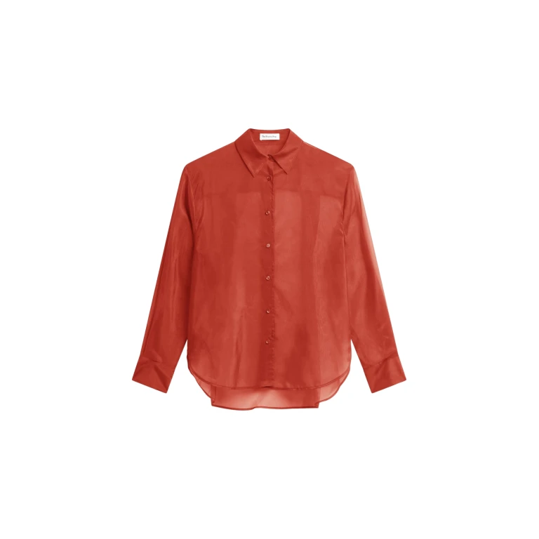The Frankie Shop Peri Sheer Shirt - Red - Oversized Minimalist Tops in Red - Shop at Luxury Shoes 