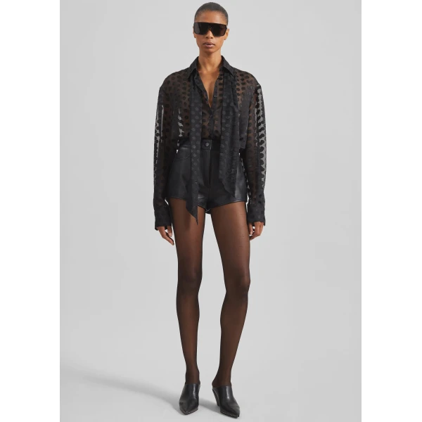 The Frankie Shop Peri Sheer Tie-Neck Shirt - Black Polka Dot - Oversized Minimalist Tops in Multicolour - Shop at Luxury Shoes 